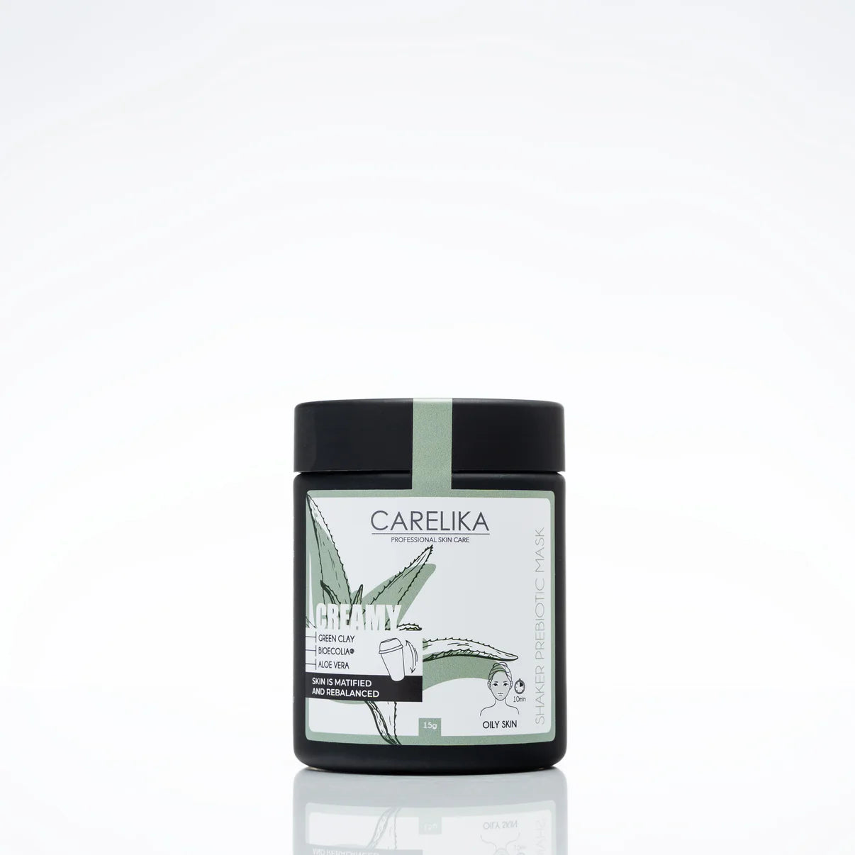 Prebiootiline kreemjas šeiker-mask rohelise saviga CARELIKA Shaker, 15 g